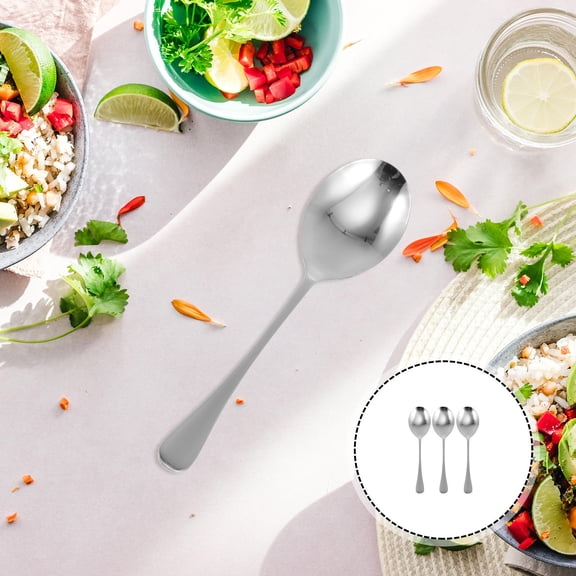 TABLZONE 3Pcs Stainless Steel Buffet Serving Spoons Multipurpose Plated Silver Color