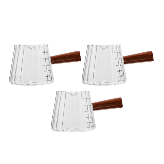 TABLZONE Small Glass Espresso Pitcher Transparent with Wood Handle 3Pcs