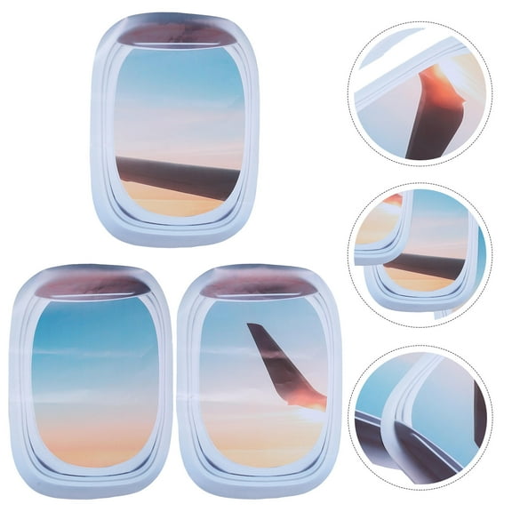 TABLZONE 3pcs Airplane Window Decal Assorted Color PVC Wall Decals for Living Room