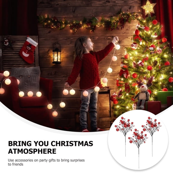 TABLZONE 3 Pcs Red Berry Branches Artificial Stems for Christmas Holiday and Seasonal Decorations, PVC Berry Sprays for Home Decor