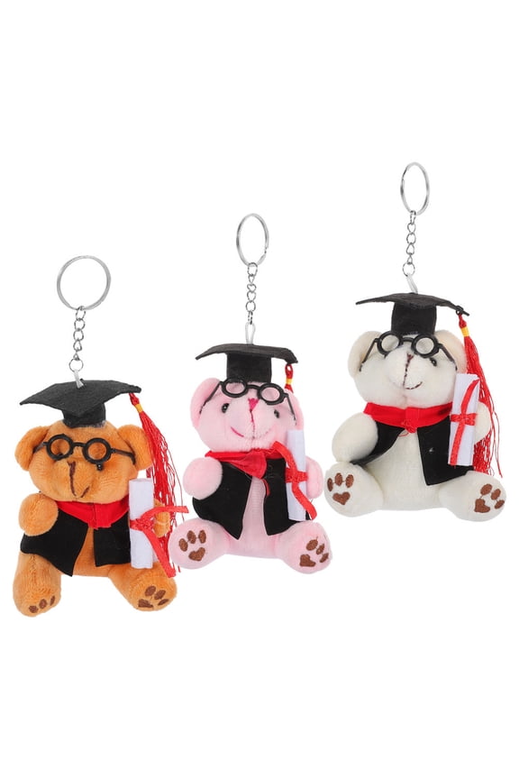 3Pcs Assorted Color Graduation Cap Plush Bear Keychain Bag Pendant Decoration