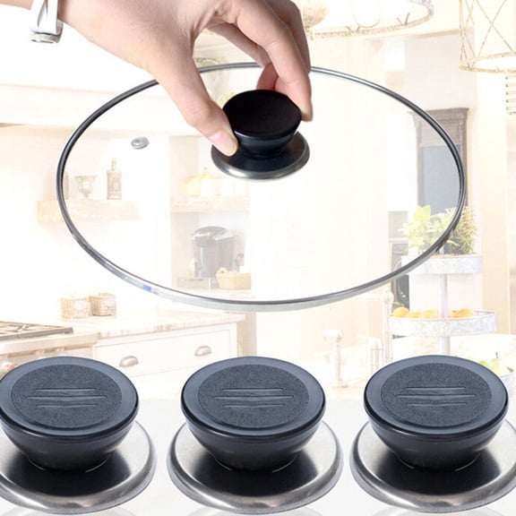 TABLZONE 4Pcs Pot Knob Replacement Stainless Steel Black Handle for Pan and Kettle Lids