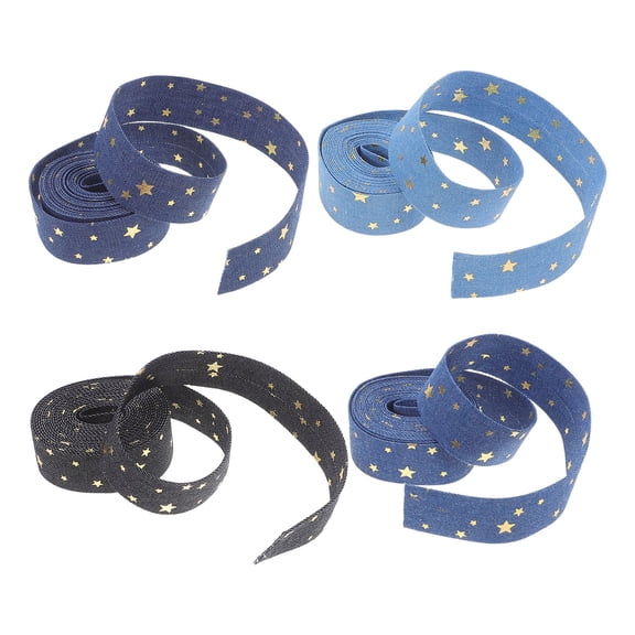 TABLZONE 4 Rolls Denim Fabric Ribbon with Star Pattern, Assorted Colors, Western Style Craft Supplies for Projects and Decorations