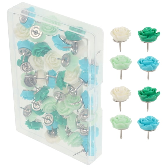TABLZONE 40pcs Colorful Flower Push Pins for Maps and Geography Lessons, and Easy-to-Use Markers