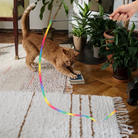 TABLZONE 4Pcs Cat Chase Wand with Swatting Practice, Scratch Resistant Plastic for Cat Teaser Game