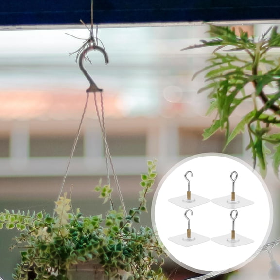 TABLZONE 4Pcs Heavy Duty Adhesive Ceiling Hooks with High Strength Nano Tape for Hanging Plants and Lights