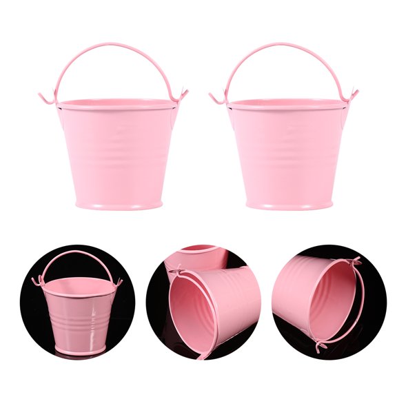TABLZONE 4Pcs Compact Pink Iron Buckets Simple Retro Flower Pots for Succulents and Photo Props