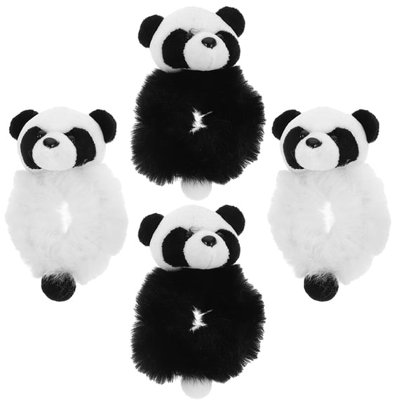 TABLZONE 4Pcs Furry Panda Hair Scrunchies Cute Elastic Ponytail Holders