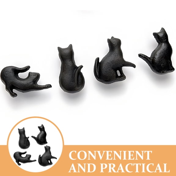 TABLZONE Set of 4 Black Metal Cat-Shaped Cabinet Knobs with Smooth Grip for Dressers and Drawers
