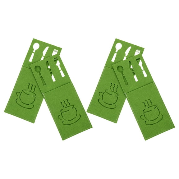 TABLZONE 4Pcs Green Cloth Cutlery Bags Silverware Holders Festive Reusable Tableware Storage Pouches