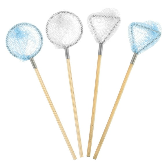 TABLZONE Miniature Fishing Nets Decor Set, 4 Pieces Wooden Simulation Fishing Nets for Home, Office, Aquarium Decoration