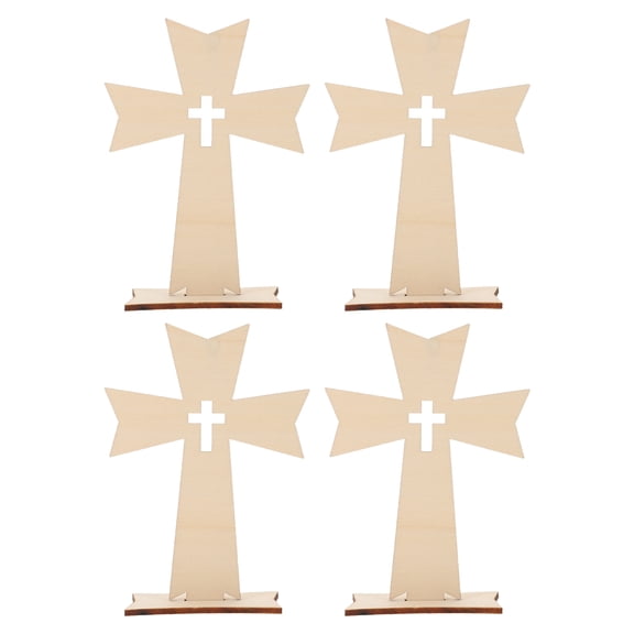 TABLZONE 4Pcs Handcrafted Wooden Cross Decor Beige Christian Table Cross for Church Home and DIY Craft