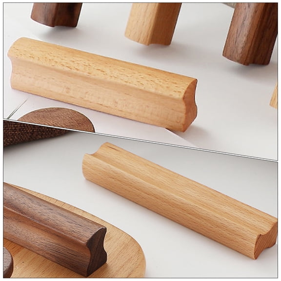 TABLZONE Beech Wood Drawer Pulls Set of 4 Khaki Smooth Edge Handles for Kitchen Cabinet Home Decor