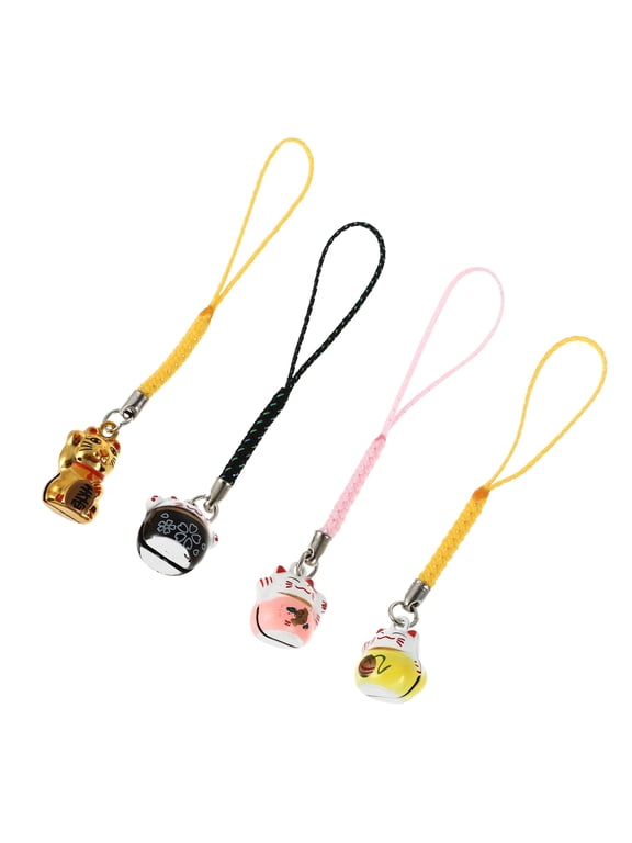 4Pcs Luck Cat Keychain Hanging Ornament Assorted Color Metal Key Ring for Bag Decoration
