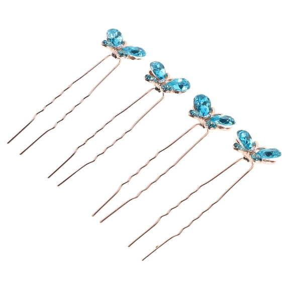 TABLZONE 4Pcs U-Shape Butterfly Hair Clip Elegant Hair Jewelry for Women Blue Wedding Party Accessories