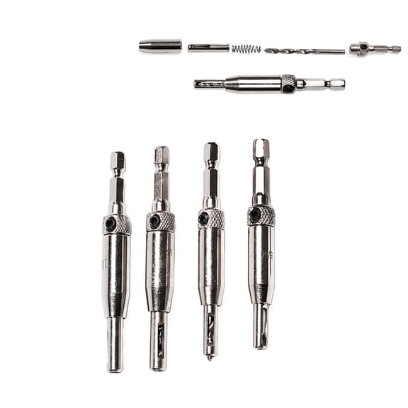 TABLZONE 4Pcs Plated Silver Self Centering Hinge Drill Bits Set for Cabinet and Furniture Use