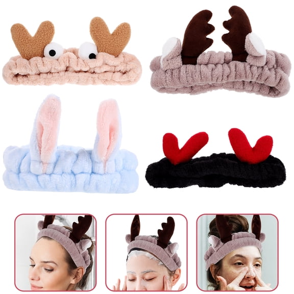 TABLZONE 4Pcs Stretchy Face Wash Headband Plush Hair Band for Sports Yoga Assorted Colors