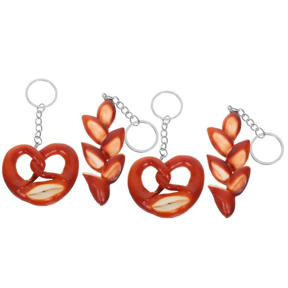 TABLZONE Set of 4 Pretzel Keychains Brown PVC Zinc Alloy Realistic Design Decorative Accessories for Bags and Keys