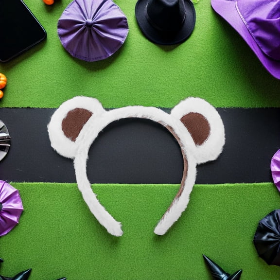 TABLZONE 4Pcs White Plush Bear Headband Soft Furry Animal Ear Hair Hoop for Party Cosplay Use