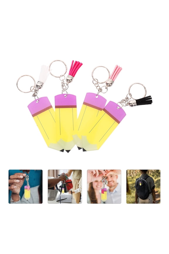 4Pcs Acrylic Pencil Shaped Tassel Keychains for Women Bag Charm Accessories