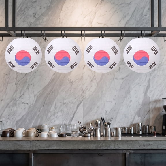 TABLZONE 4Pcs White Korea Style Festival Lanterns Durable Paper Hanging Lanterns Foldable Party Decor