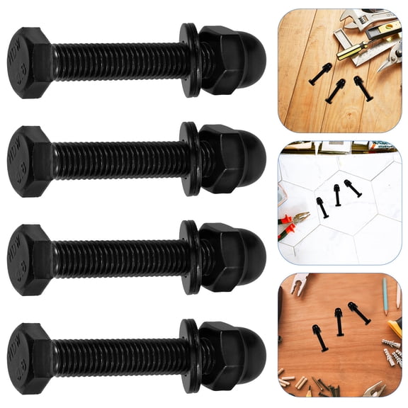 TABLZONE 4 Sets Black Hexagon Screws with Nuts, Heavy-Duty Fasteners for Furniture Assembly and Barn Door Installation