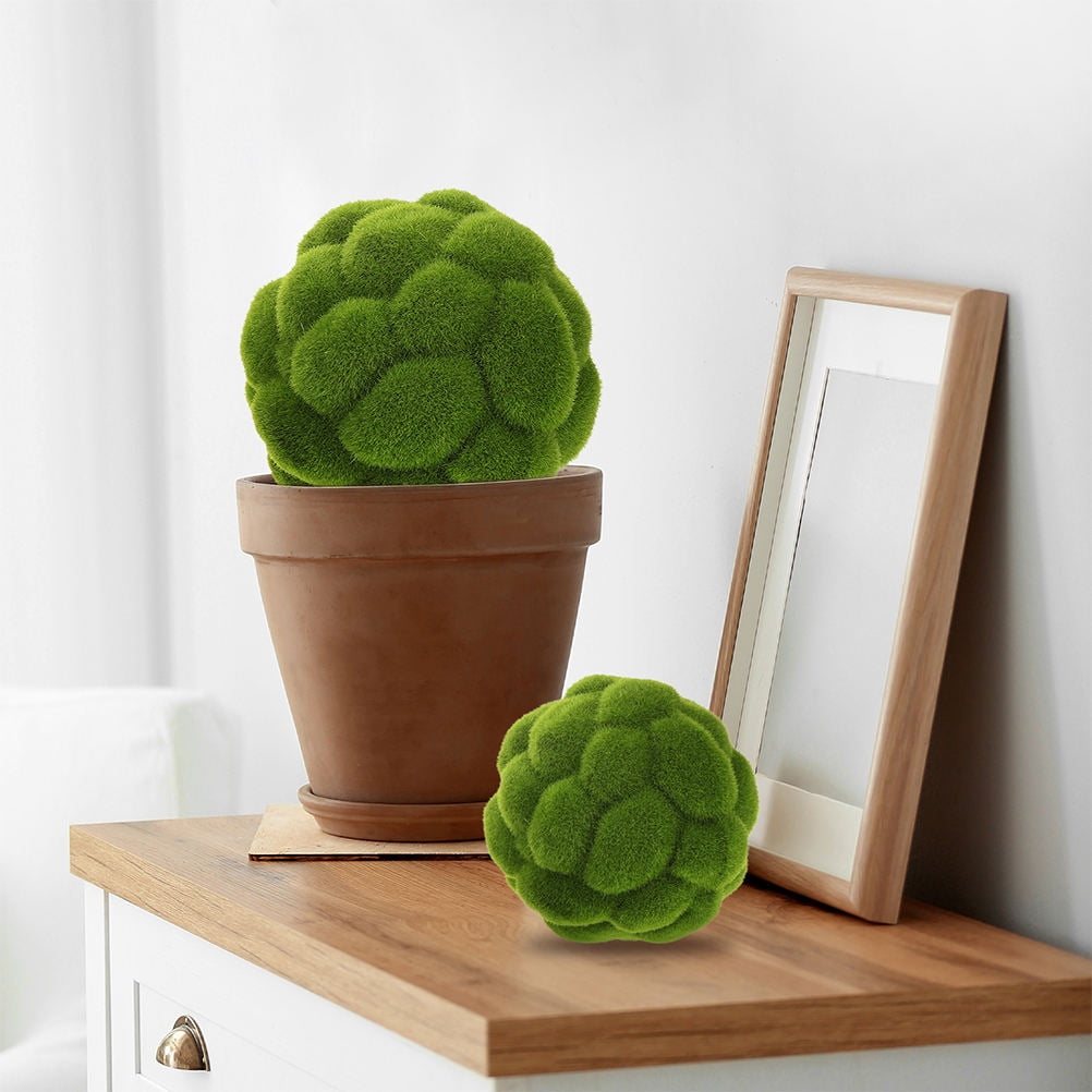 TABLZONE Set of 4 Green Plastic Moss Globes Decorative Faux for Home Office Decor
