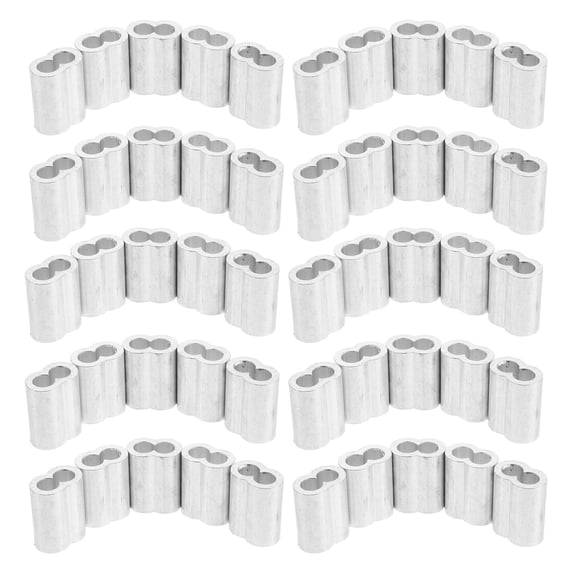 TABLZONE 50Pcs Aluminum Cable Ferrules with Double Hole Wire Clamp for Garden Hanging Projects