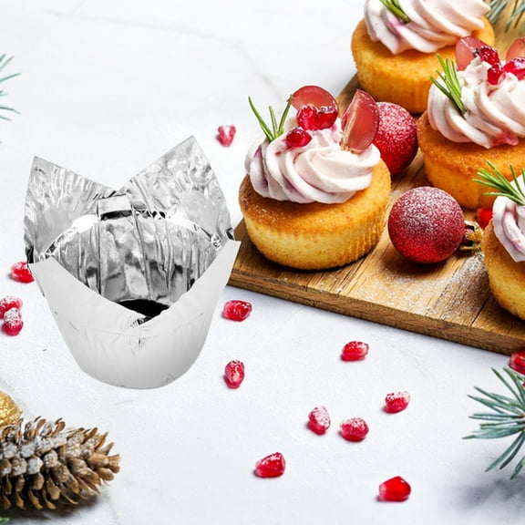 TABLZONE Aluminum Cupcake Liners Tulip Silver 50pcs