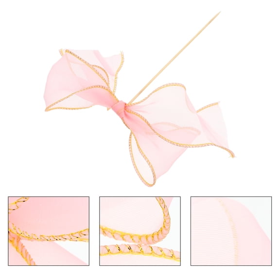 TABLZONE Pink Netting Bow Cake Toppers for Birthday Party Decor Supplies