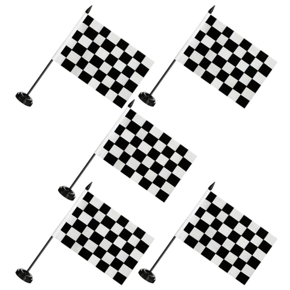 TABLZONE 5Pcs Small Checkered Racing Flags with Stand for Office and Racing Decor