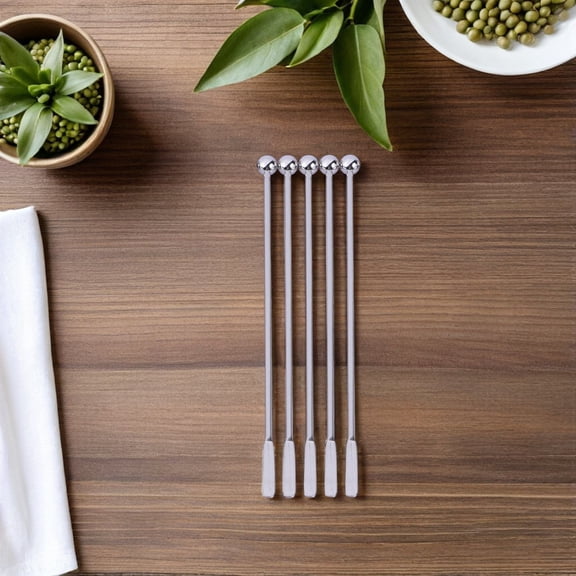 TABLZONE 5Pcs Stainless Steel Drink Decoration Swizzle Sticks for Bars Restaurants and Hotels