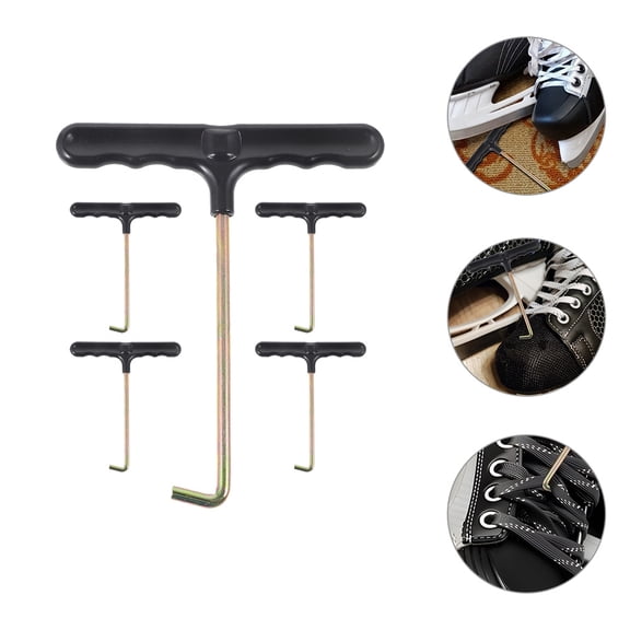 TABLZONE 5Pcs Portable Shoelace Pullers with Handle Ergonomic Design Durable Black Shoe Lace Tools