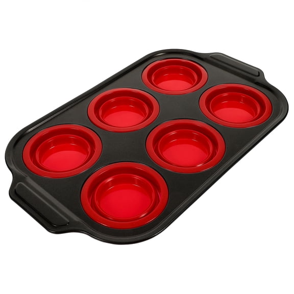 TABLZONE Red Silicone Muffin Tin 6 Cups Non Stick Multipurpose Baking Mold for Muffins and Cakes
