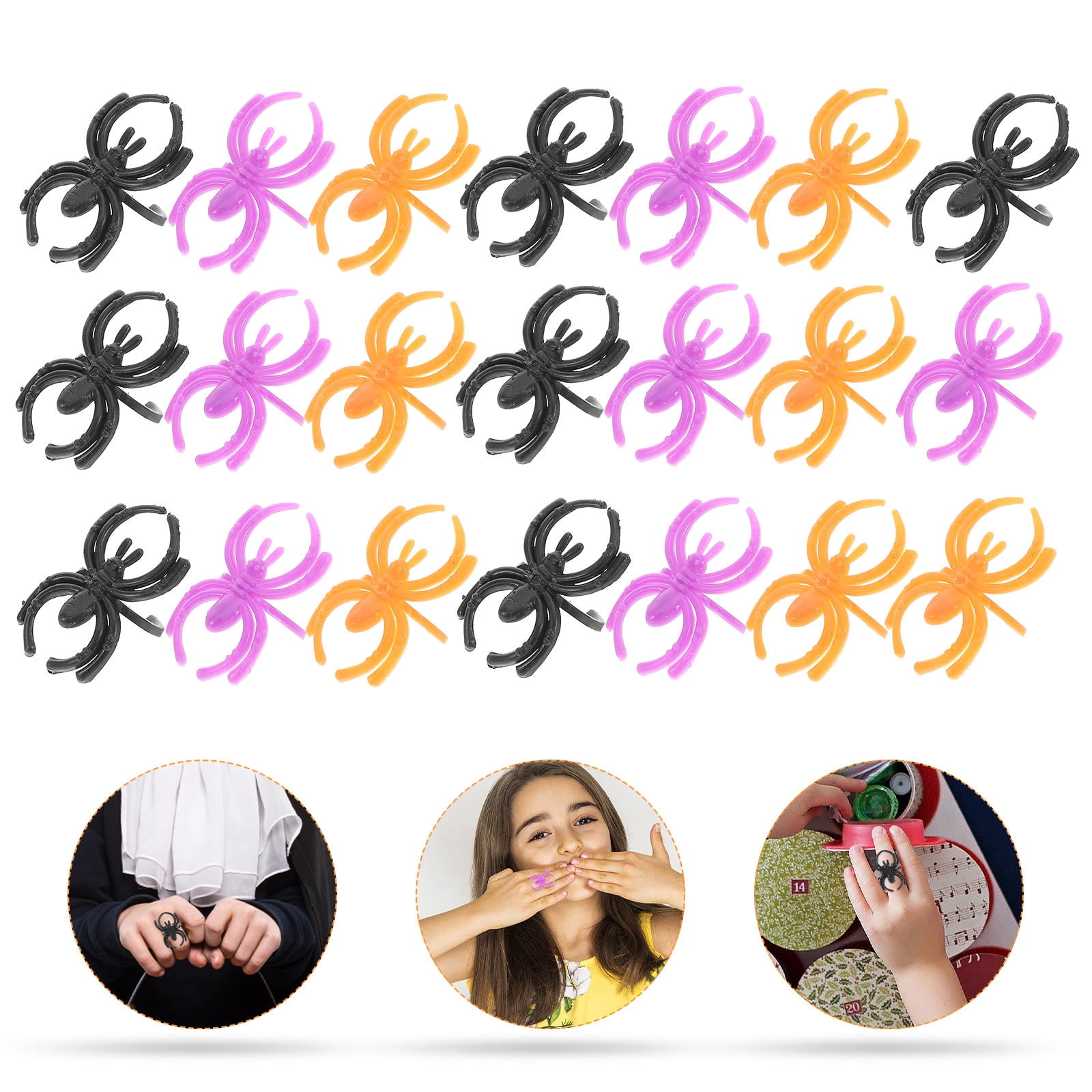 TABLZONE 60 Pcs Colorful Spider Rings Assorted Color Plastic for Spooky Decorations and Events