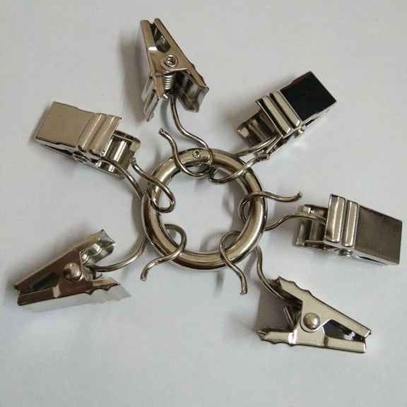 TABLZONE 60Pcs Solid Rim Silver Curtain Loop Rings with Clips for Easy Drapery Installation