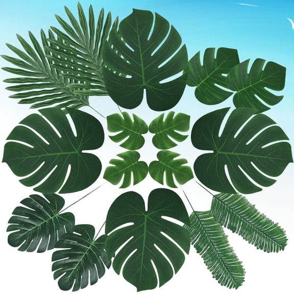 TABLZONE 60 Pieces Artificial Monstera Leaves Green Tropical Plant Decorations for Home Office Party and Event Decor