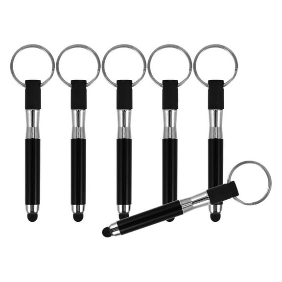 TABLZONE 6-Pack Black Stylus Pens with Keyring for Touchscreen Devices, Compatible with Phones & Tablets, and Portable Design
