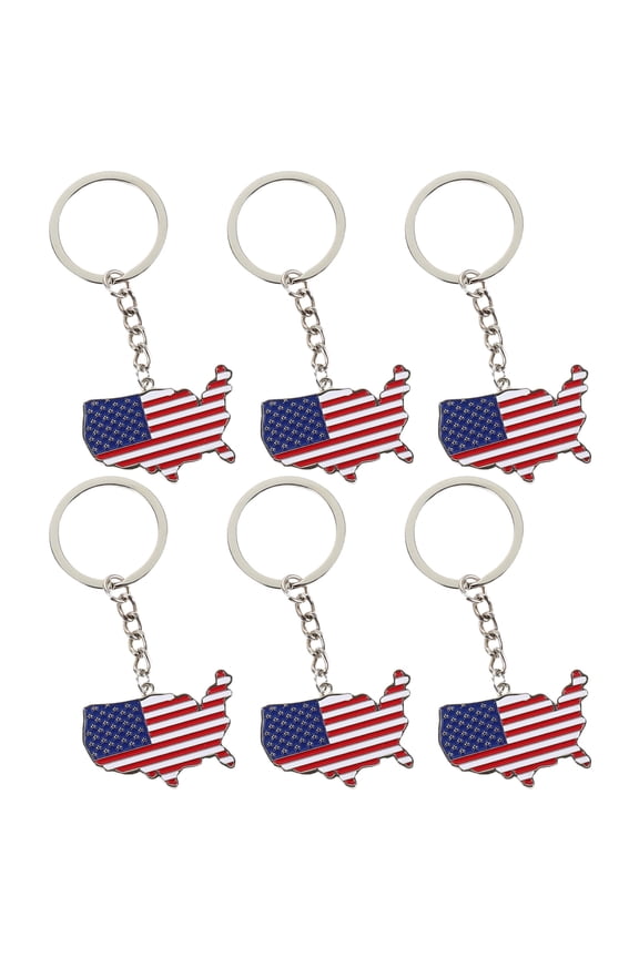 6PCS USA Flag Patriotic Keychain Set with Map Shape Zinc Alloy Decoration for Travel and Daily Use Accessories