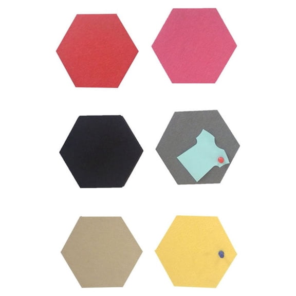 TABLZONE 6Pcs Black Felt Hexagon Wall Sticker Message Board with Cork Nail Fastening for Home