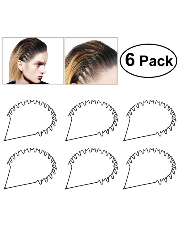 Black Wavy Hair Loop Band Mens Sport Headband for Party and Date 6Pcs