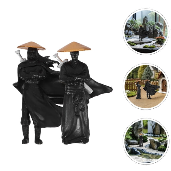 TABLZONE 6Pcs Black Plastic Ancient Chinese Warrior Figurines for Desktop Bonsai and Garden Decor