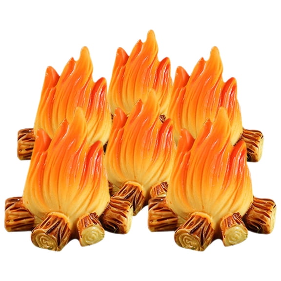 TABLZONE 6-Piece Faux Fireplace Flame Resin Campfire Decor Set for Camping Theme Party, Home, Mantel, Shelf Display