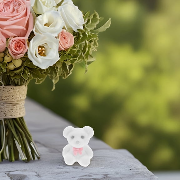 TABLZONE Miniature White Flocked Bears 6 Pieces PVC Figurines for Craft Supplies and Decorations