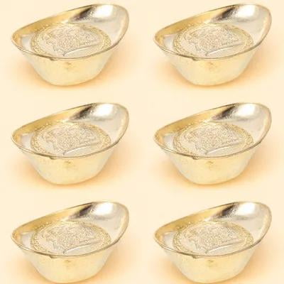 TABLZONE 6Pcs Golden Copper Ingot Adornment Decorative Craft for Desktop Display
