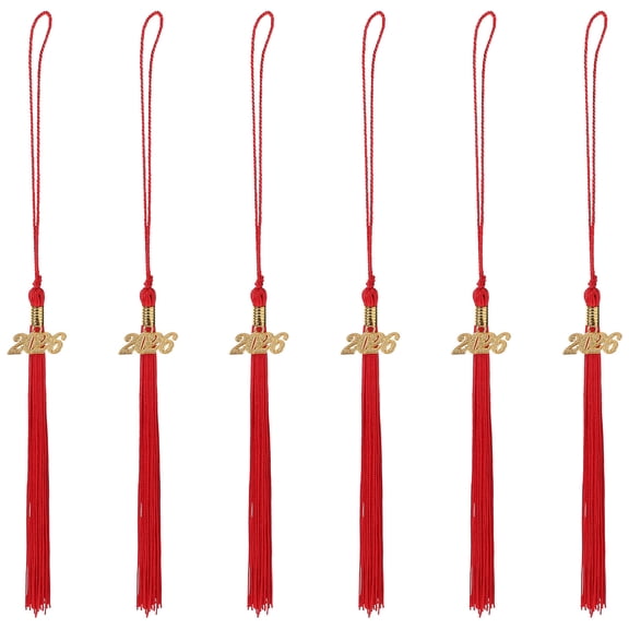 TABLZONE 6Pcs Red Graduation Cap Tassel Charm Set with Elegant Pendant for Doctoral and Grad Caps