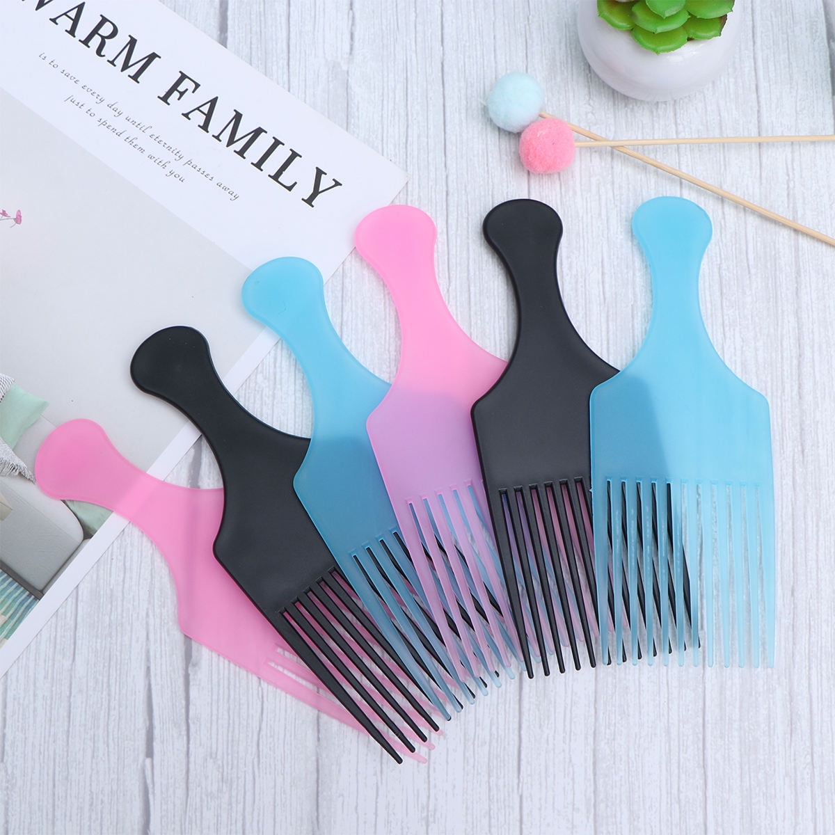TABLZONE 6Pcs Hair Teasing Comb Wide Tooth Plastic Black for Adults in ...