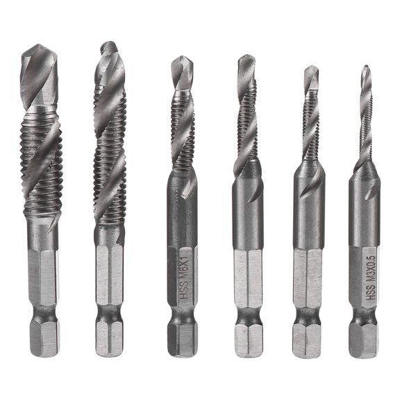 TABLZONE 6Pcs Metric Thread Tap Bit Set with Titanium Coated Spiral Drill Bits for Industry