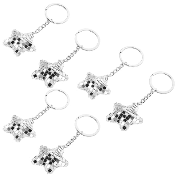 TABLZONE 6-Pack Reflective Star Keychains with Colorful Mosaic Glass Disco Charms for Bags, Backpacks, and Accessories