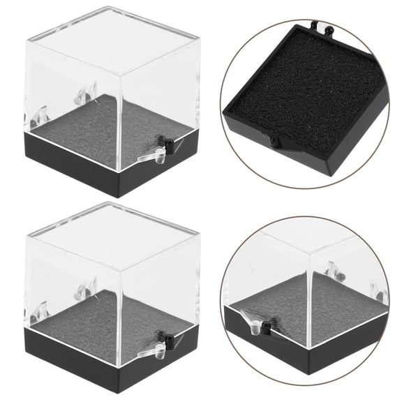 TABLZONE 6Pcs Rock Collection Display Box Acrylic Clear Cube with Black Base for Stone Sample Presentation